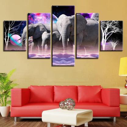Wonder Elephants 5 Piece HD Multi Panel Canvas Wall Art Frame-Original Frame