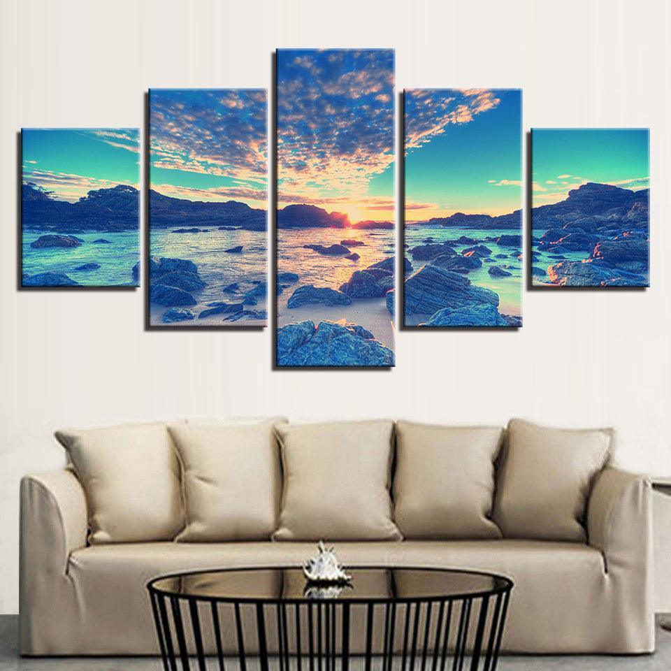 Beach Reef 5 Piece HD Multi Panel Canvas Wall Art Frame-Original Frame