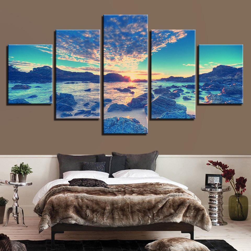 Beach Reef 5 Piece HD Multi Panel Canvas Wall Art Frame-Original Frame