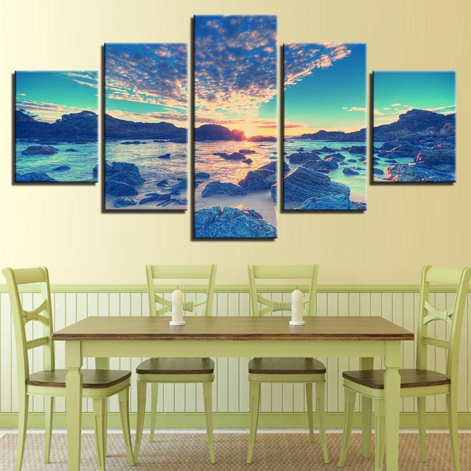 Beach Reef 5 Piece HD Multi Panel Canvas Wall Art Frame-Original Frame