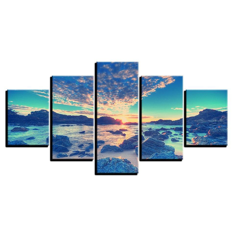 Beach Reef 5 Piece HD Multi Panel Canvas Wall Art Frame-Original Frame