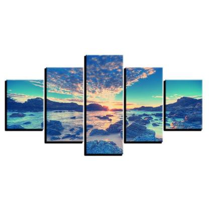 Beach Reef 5 Piece HD Multi Panel Canvas Wall Art Frame-Original Frame