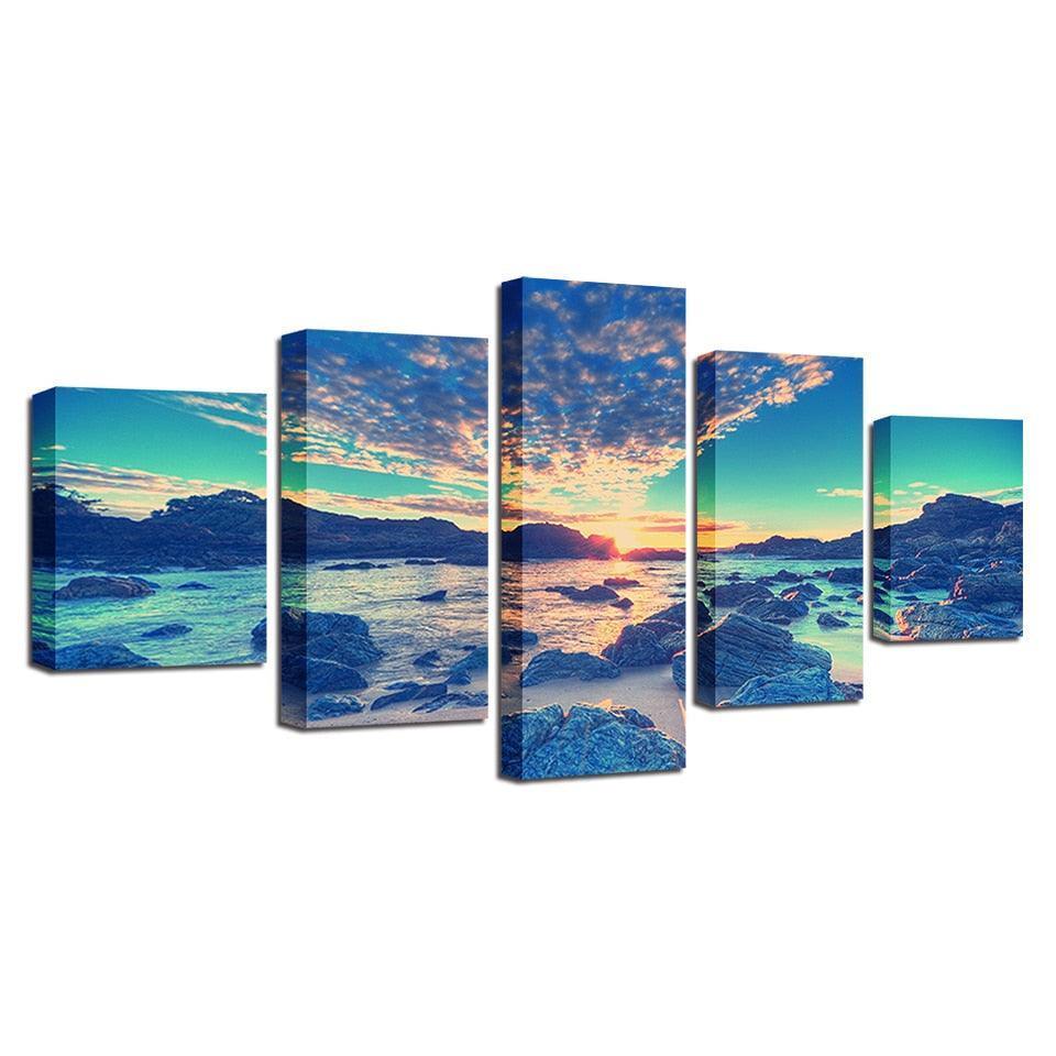Beach Reef 5 Piece HD Multi Panel Canvas Wall Art Frame-Original Frame