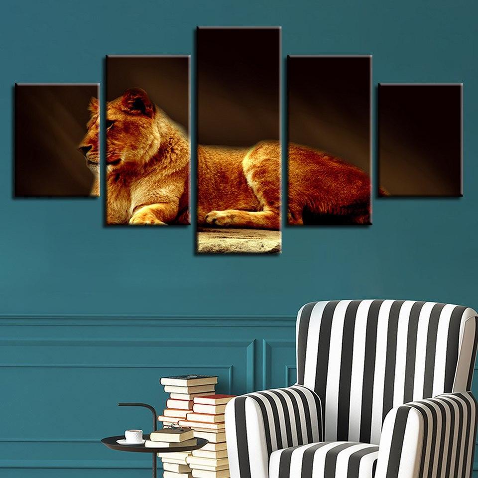 Lion 5 Piece HD Multi Panel Canvas Wall Arts Frames Set-Original Frame