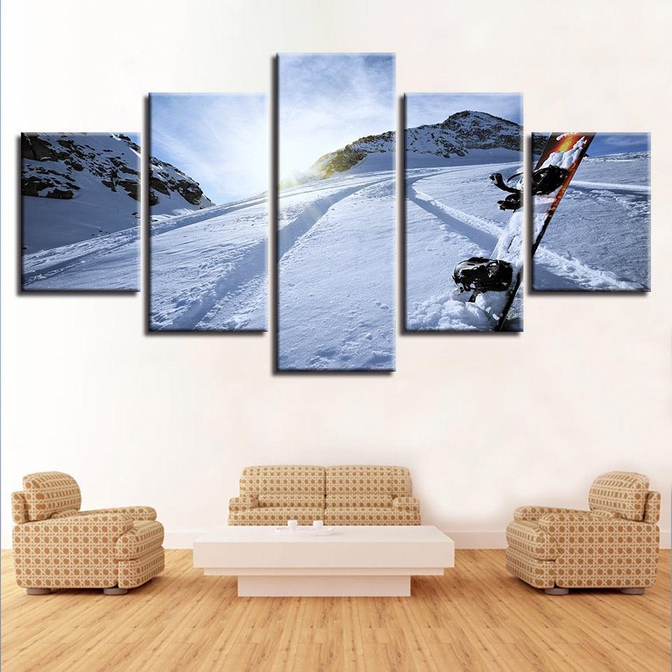Snow Tracks 5 Piece HD Multi Panel Canvas Wall Art Frame-Original Frame
