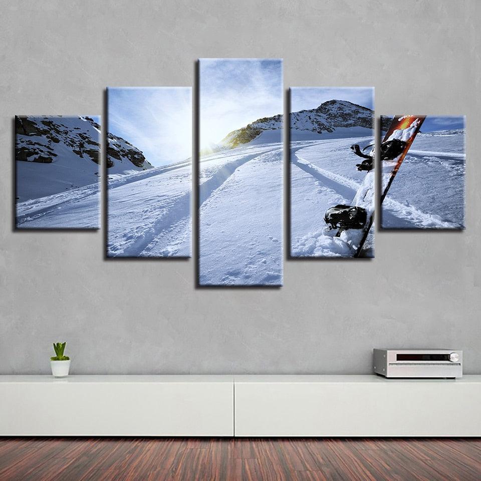 Snow Tracks 5 Piece HD Multi Panel Canvas Wall Art Frame-Original Frame