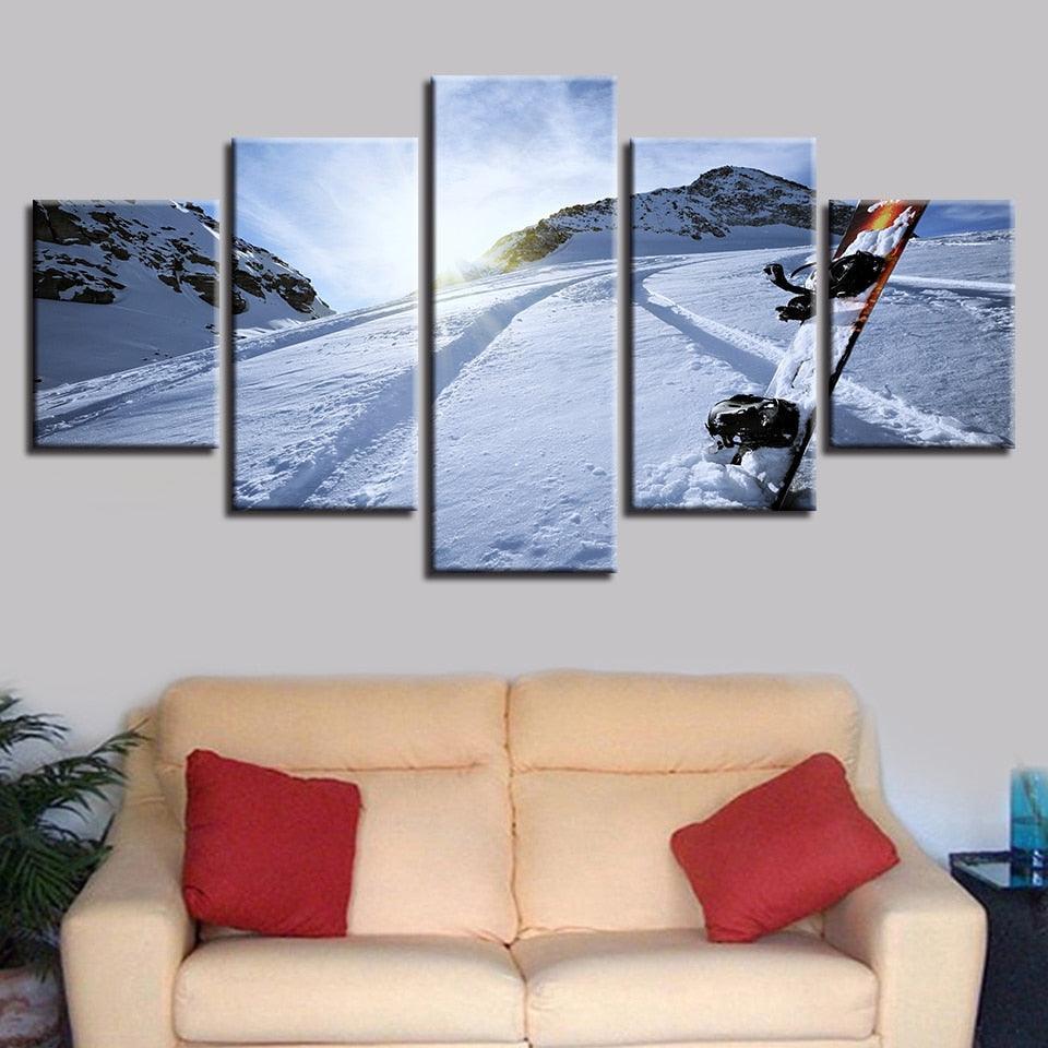 Snow Tracks 5 Piece HD Multi Panel Canvas Wall Art Frame-Original Frame