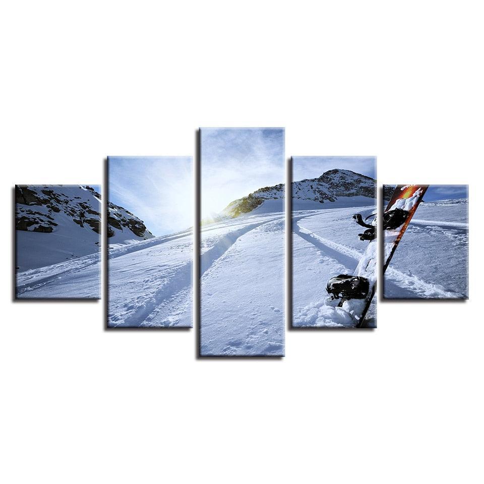 Snow Tracks 5 Piece HD Multi Panel Canvas Wall Art Frame-Original Frame