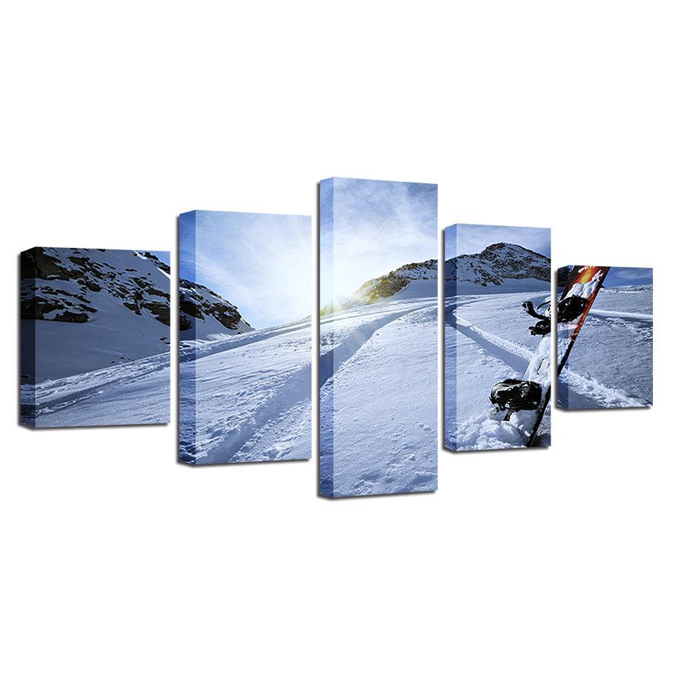 Snow Tracks 5 Piece HD Multi Panel Canvas Wall Art Frame-Original Frame