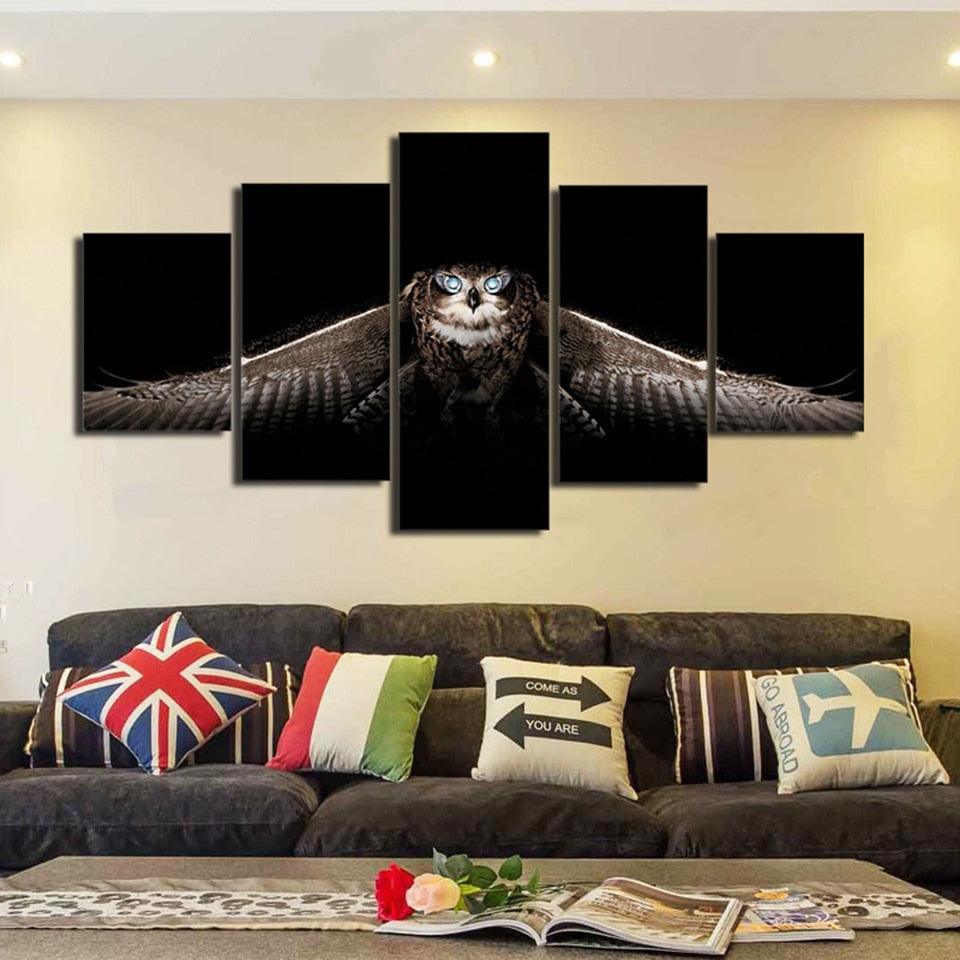 Diamond Owl 5 Piece HD Multi Panel Canvas Wall Art Frame-Original Frame