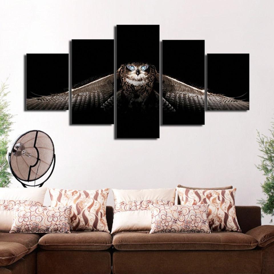 Diamond Owl 5 Piece HD Multi Panel Canvas Wall Art Frame-Original Frame