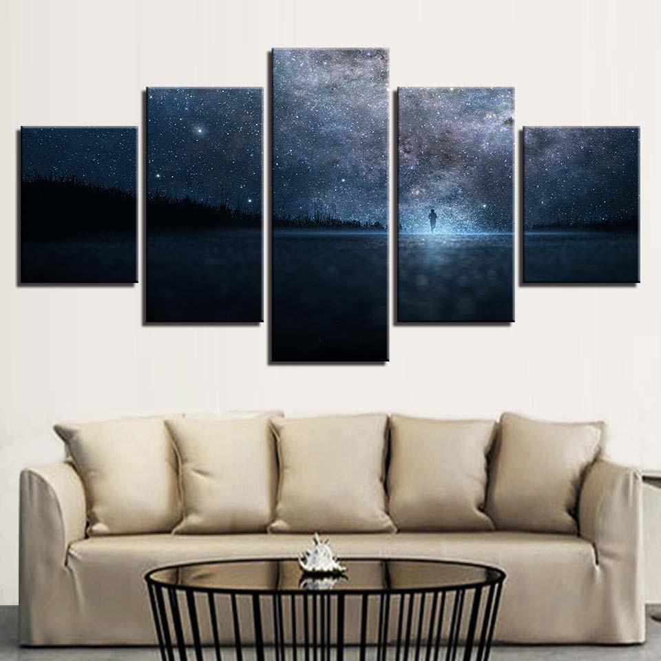 Beautiful Starry Sky 5 Piece HD Multi Panel Canvas Wall Art Frame-Original Frame