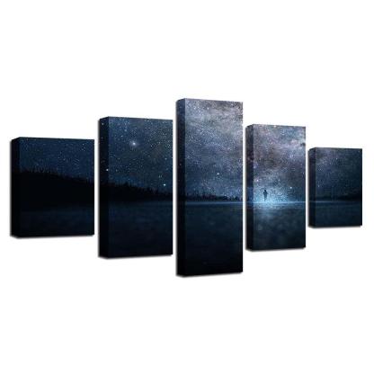Beautiful Starry Sky 5 Piece HD Multi Panel Canvas Wall Art Frame-Original Frame