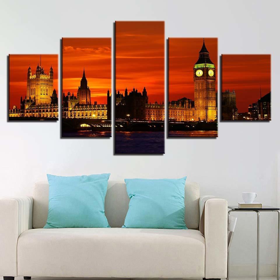 London Night 5 Piece HD Multi Panel Canvas Wall Art Frame-Original Frame