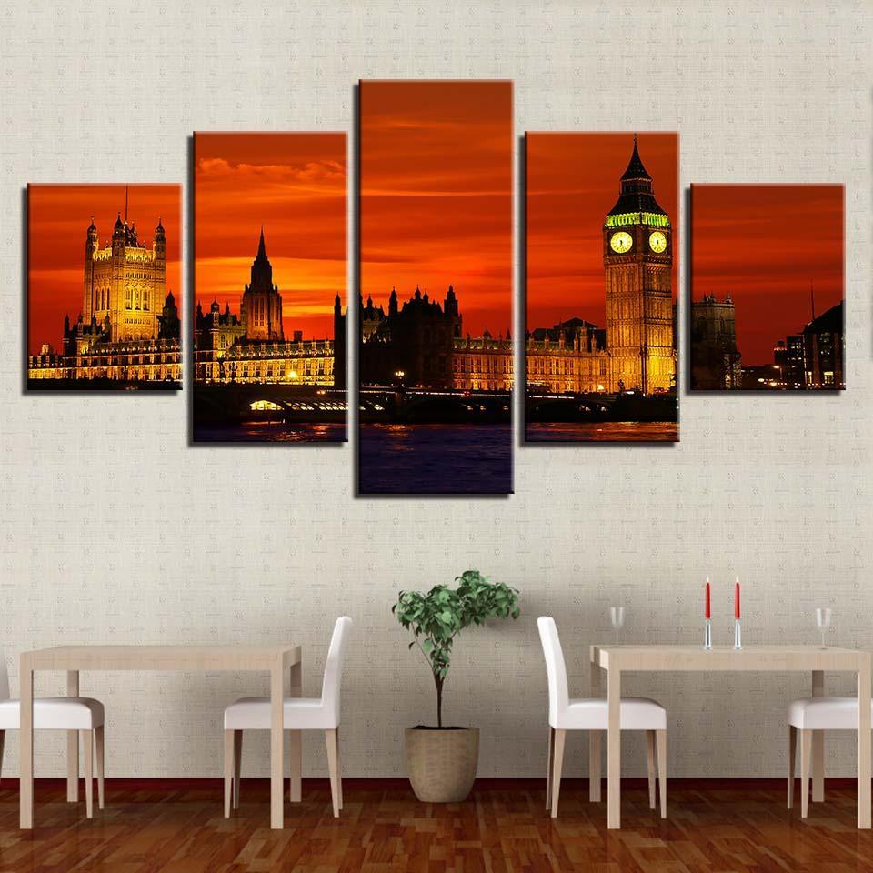 London Night 5 Piece HD Multi Panel Canvas Wall Art Frame-Original Frame