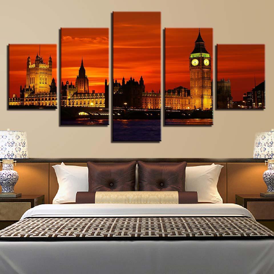 London Night 5 Piece HD Multi Panel Canvas Wall Art Frame-Original Frame