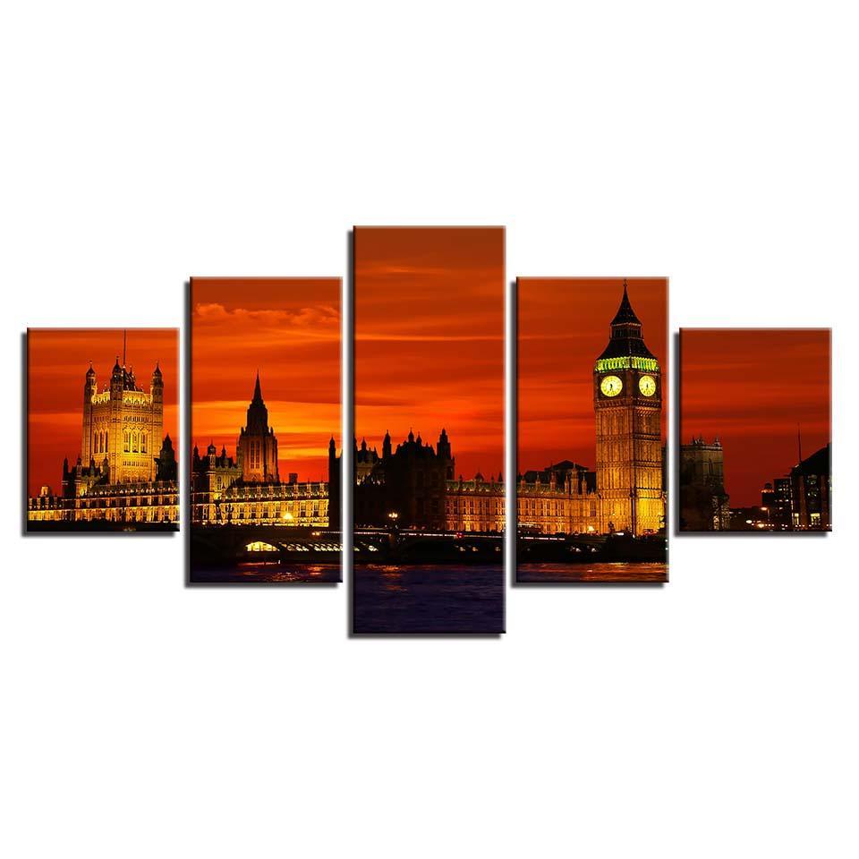 London Night 5 Piece HD Multi Panel Canvas Wall Art Frame-Original Frame
