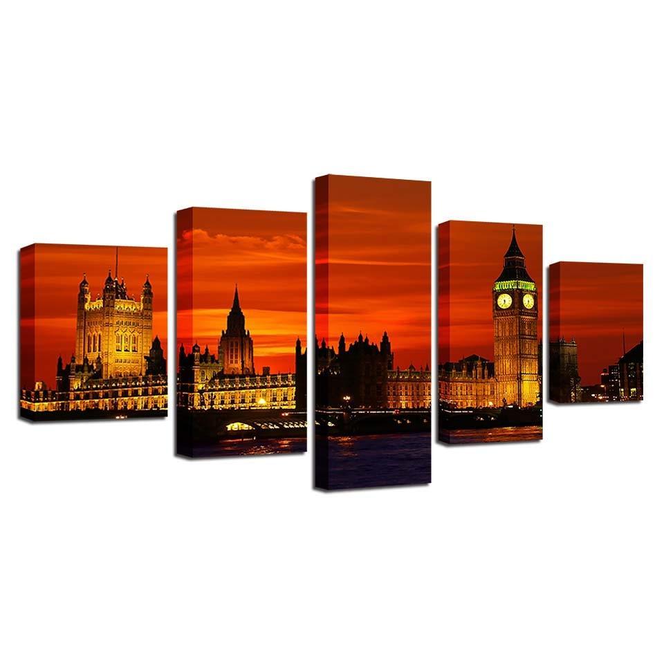 London Night 5 Piece HD Multi Panel Canvas Wall Art Frame-Original Frame