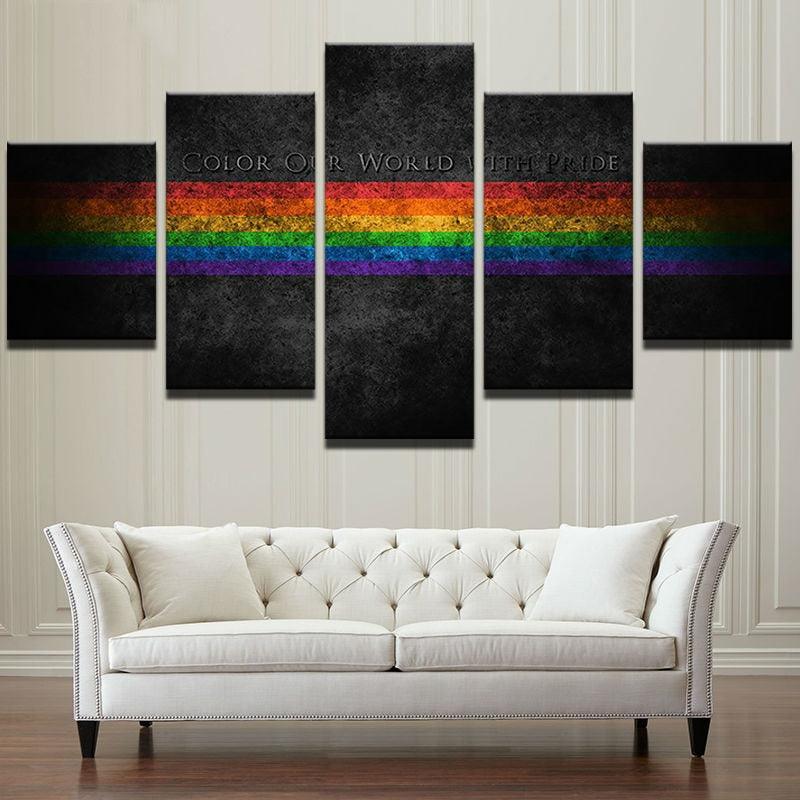 Rainbow Painting 5 Piece HD Multi Panel Canvas Wall Art-Original Frame