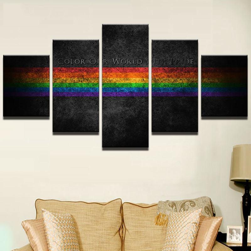 Rainbow Painting 5 Piece HD Multi Panel Canvas Wall Art-Original Frame