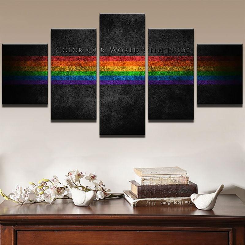 Rainbow Painting 5 Piece HD Multi Panel Canvas Wall Art-Original Frame