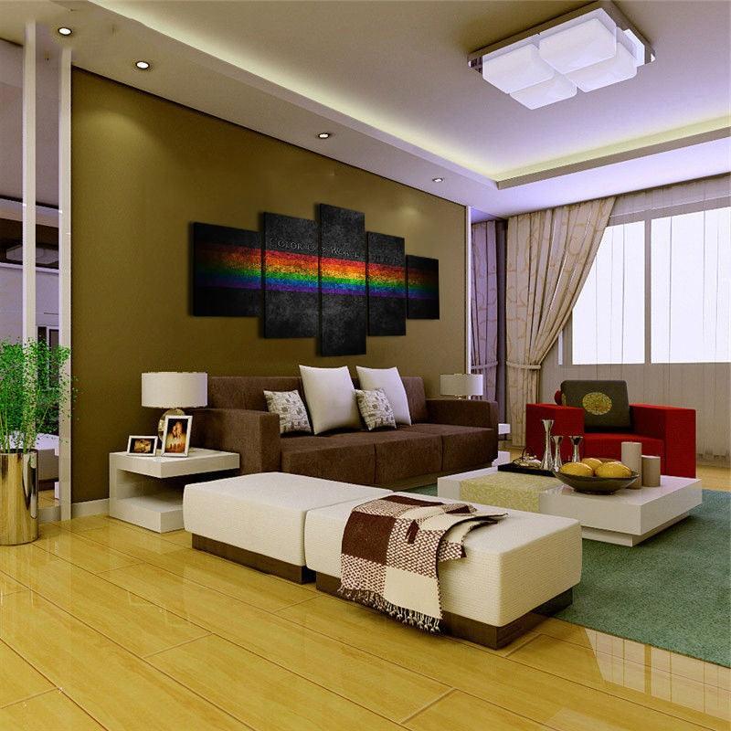 Rainbow Painting 5 Piece HD Multi Panel Canvas Wall Art-Original Frame