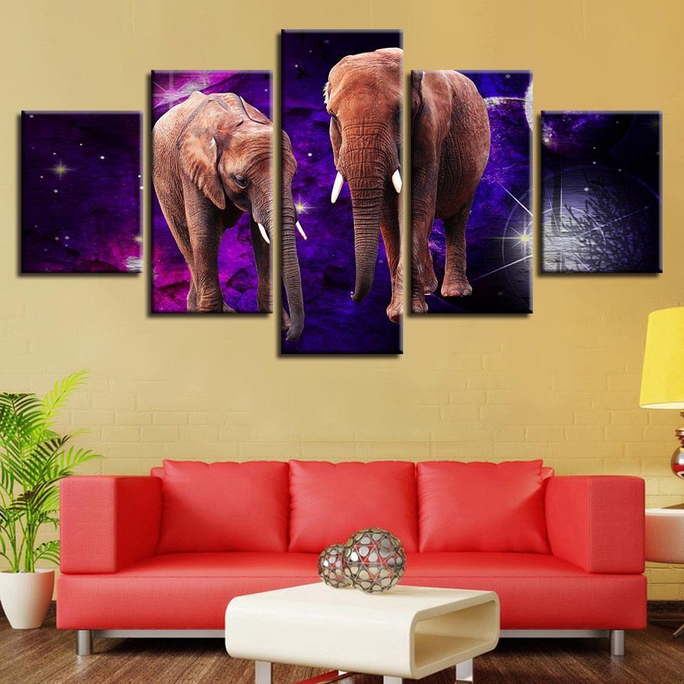 Elephant Canvas 5 Piece HD Multi Panel Canvas Wall Art Frame-Original Frame