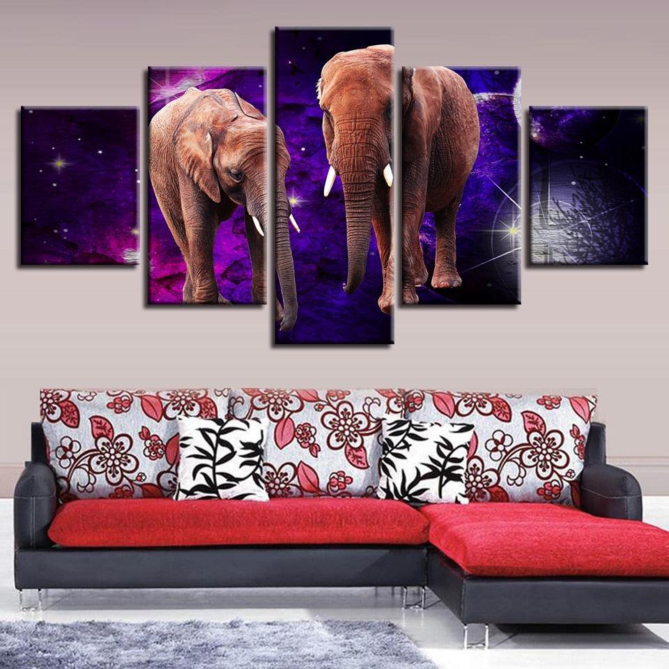 Elephant Canvas 5 Piece HD Multi Panel Canvas Wall Art Frame-Original Frame