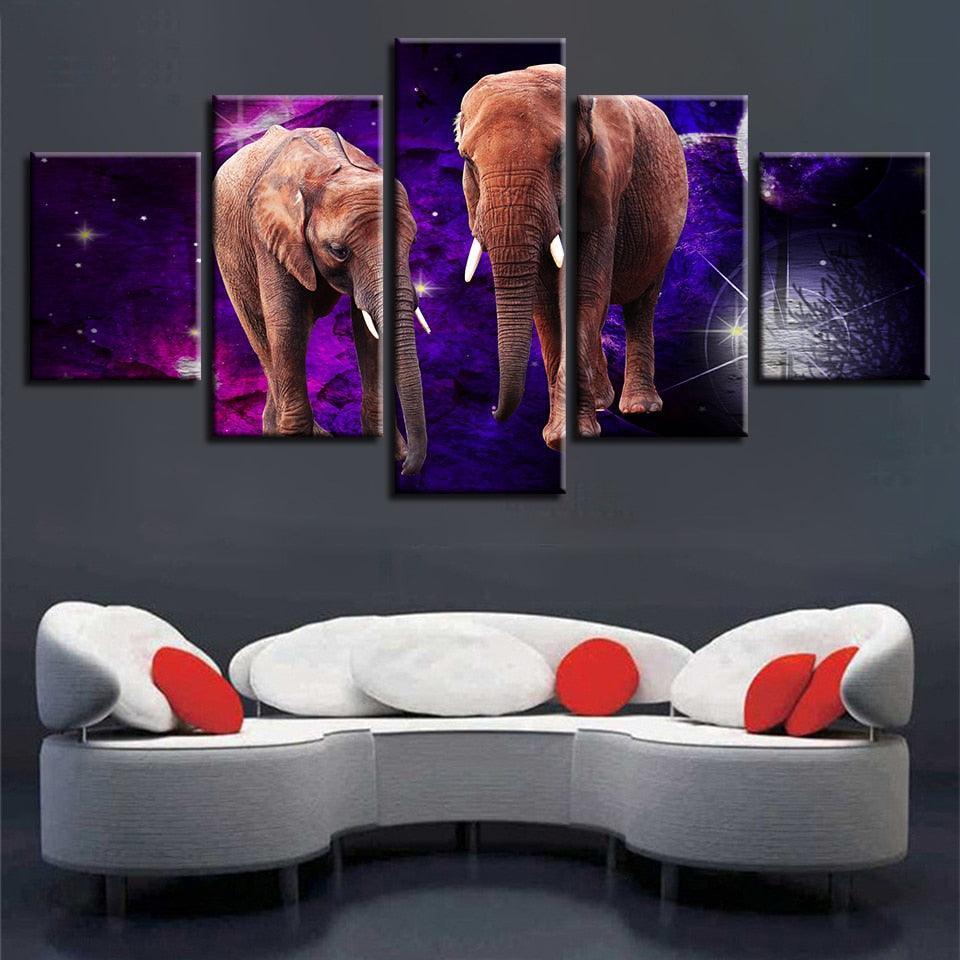 Elephant Canvas 5 Piece HD Multi Panel Canvas Wall Art Frame-Original Frame