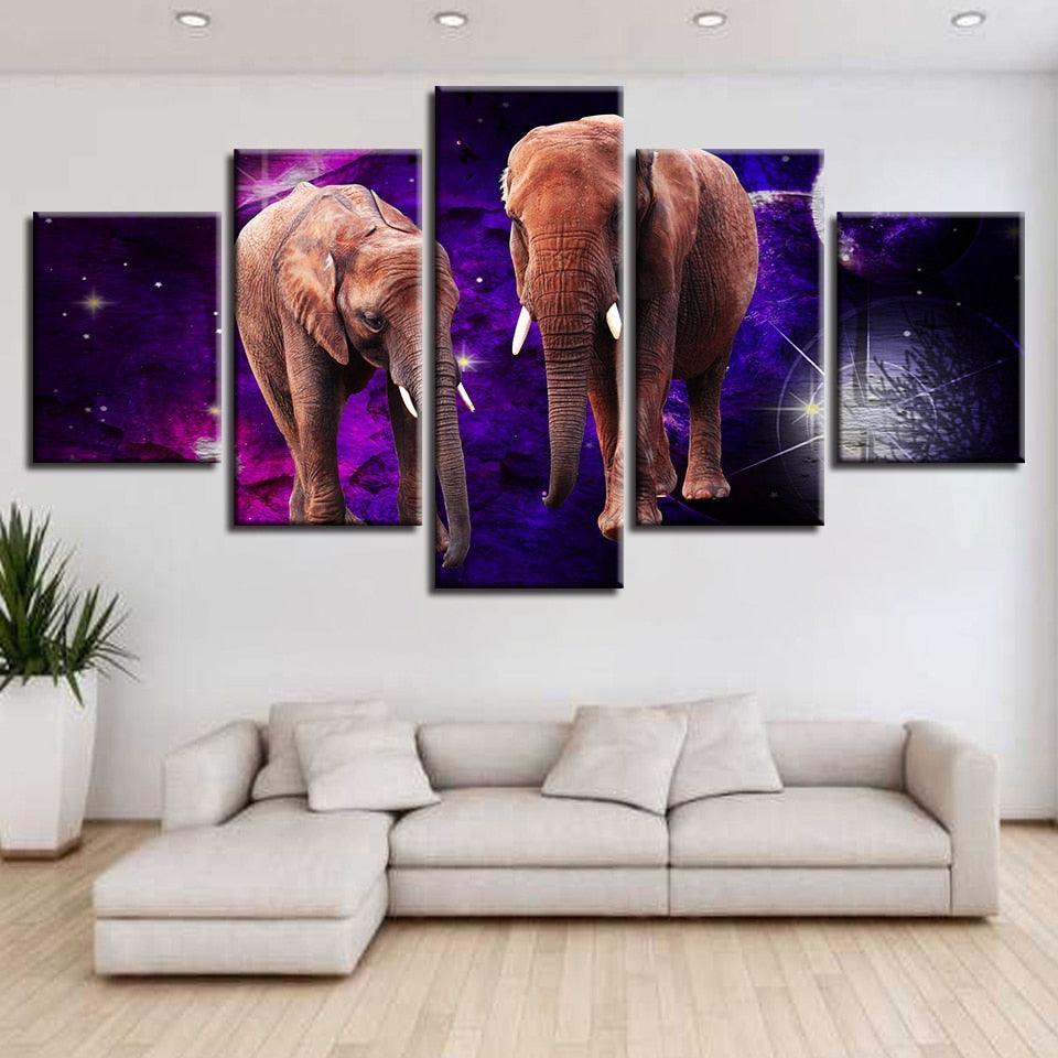 Elephant Canvas 5 Piece HD Multi Panel Canvas Wall Art Frame-Original Frame