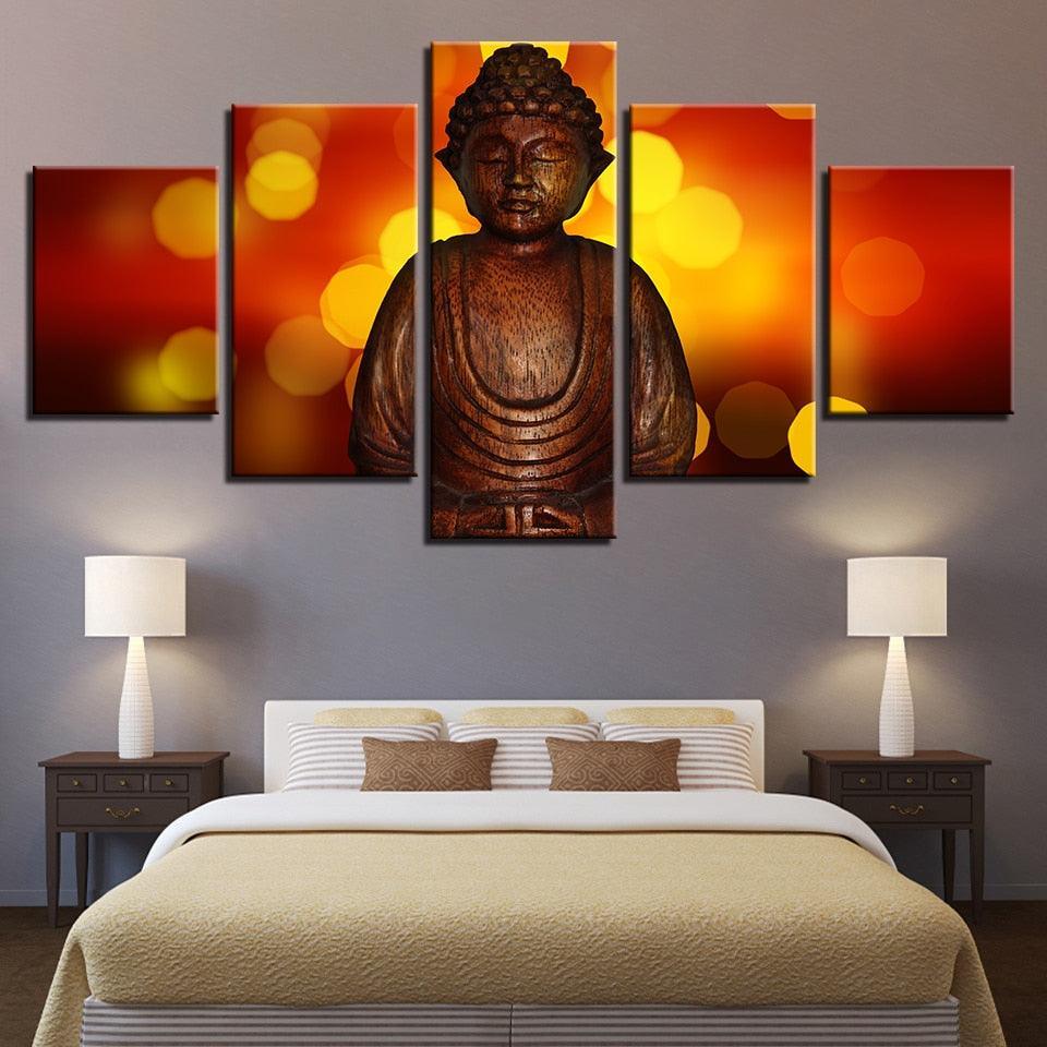 Buddha 5 Piece HD Multi Panel Canvas Wall Art Frame-Original Frame
