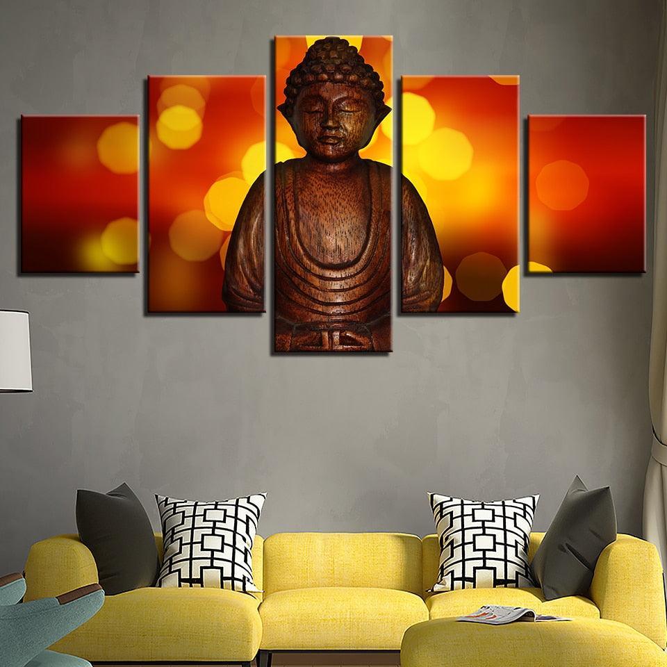 Buddha 5 Piece HD Multi Panel Canvas Wall Art Frame-Original Frame