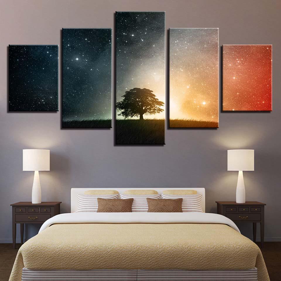 Starry Tree 5 Piece HD Multi Panel Canvas Wall Art Frame-Original Frame