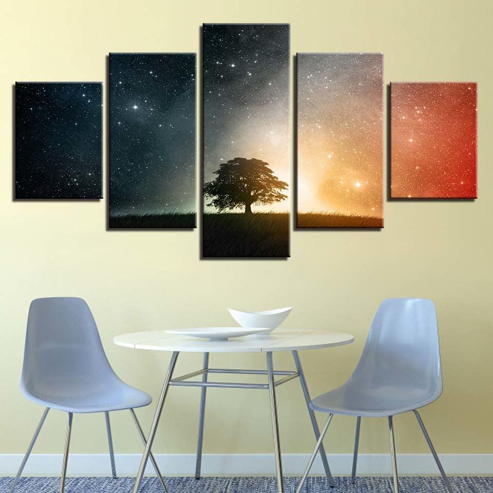 Starry Tree 5 Piece HD Multi Panel Canvas Wall Art Frame-Original Frame