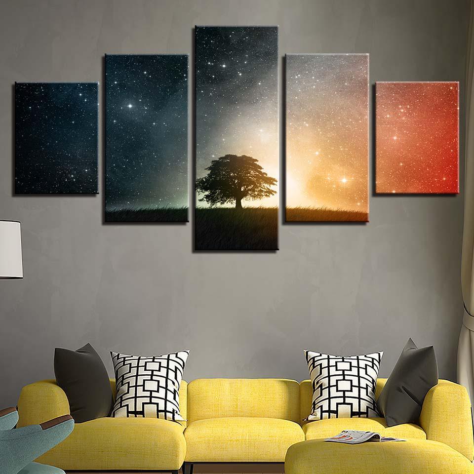 Starry Tree 5 Piece HD Multi Panel Canvas Wall Art Frame-Original Frame