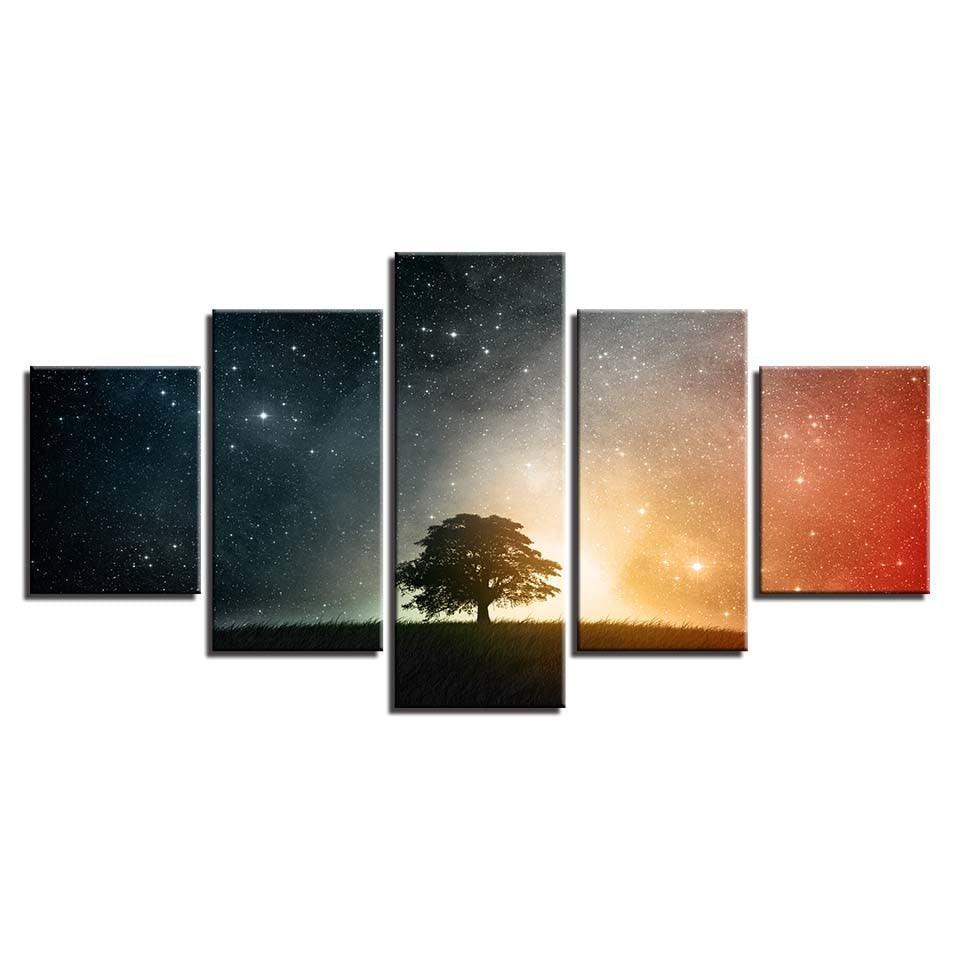 Starry Tree 5 Piece HD Multi Panel Canvas Wall Art Frame-Original Frame