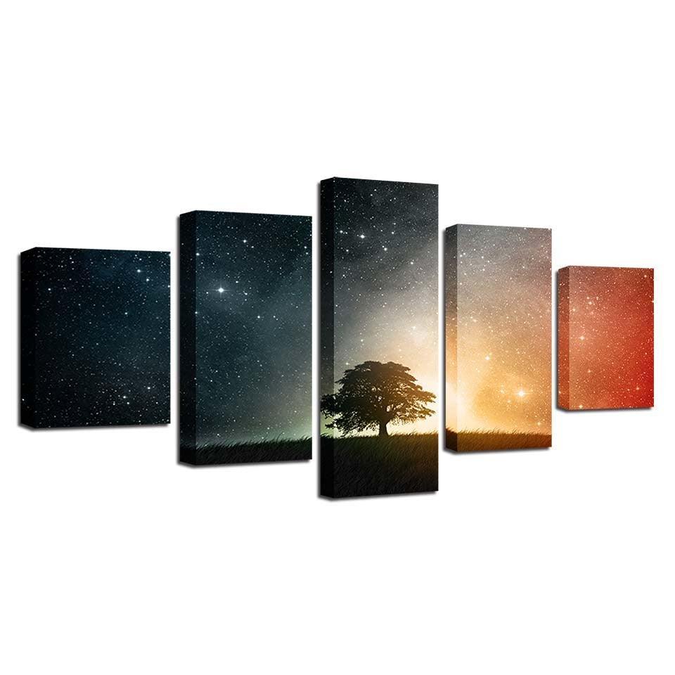 Starry Tree 5 Piece HD Multi Panel Canvas Wall Art Frame-Original Frame