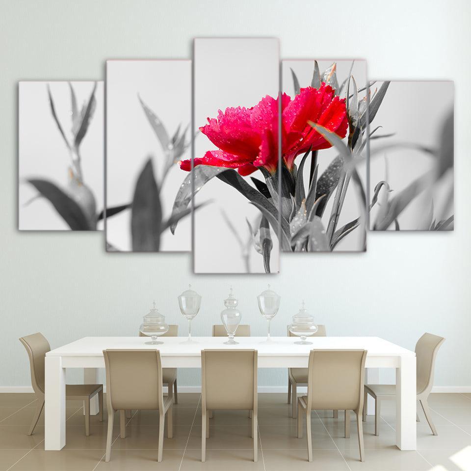 A Red And Black Flower 5 Piece HD Multi Panel Canvas Wall Art Frame-Original Frame