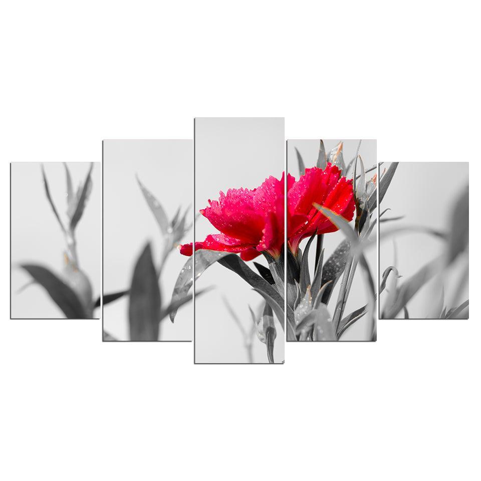 A Red And Black Flower 5 Piece HD Multi Panel Canvas Wall Art Frame-Original Frame