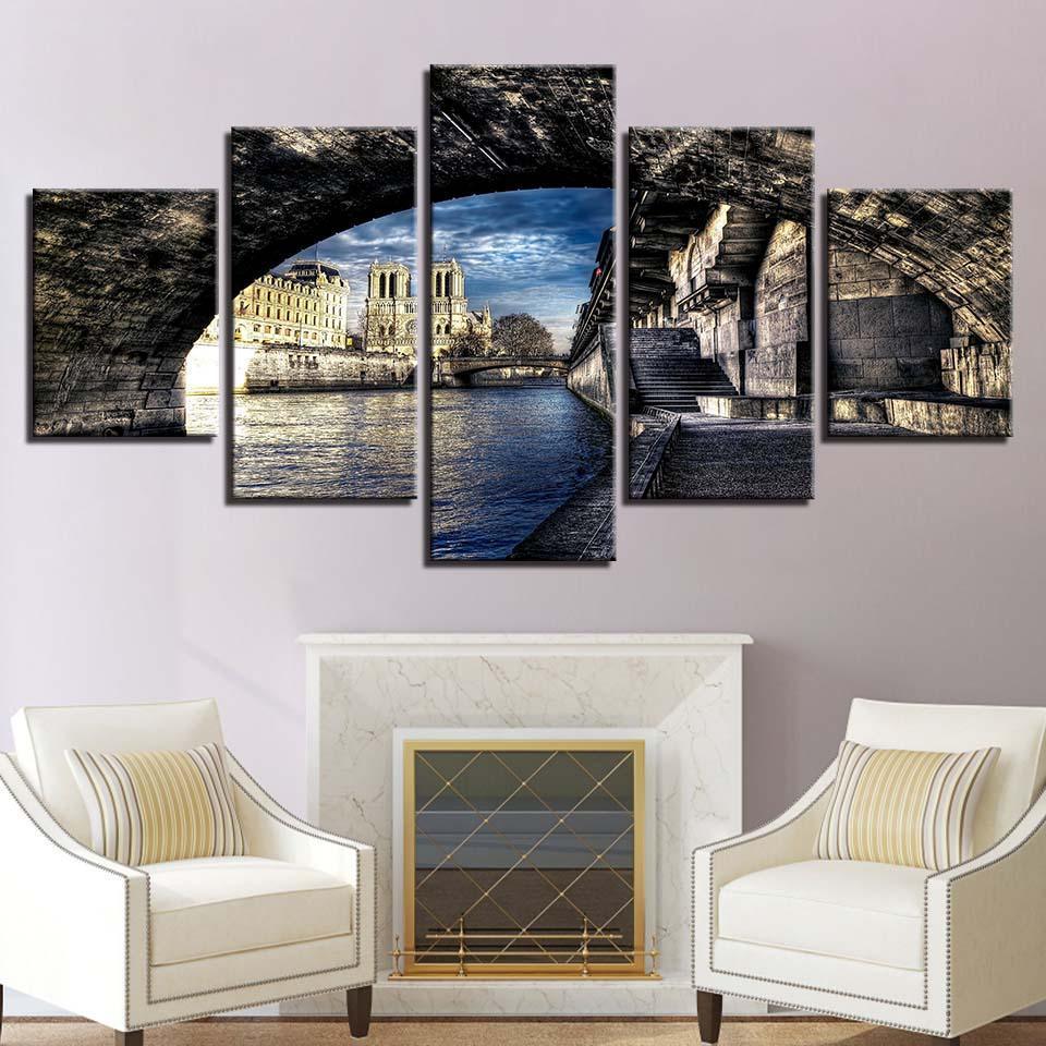 City Bridge  5 Piece HD Multi Panel Canvas Wall Art Frame-Original Frame