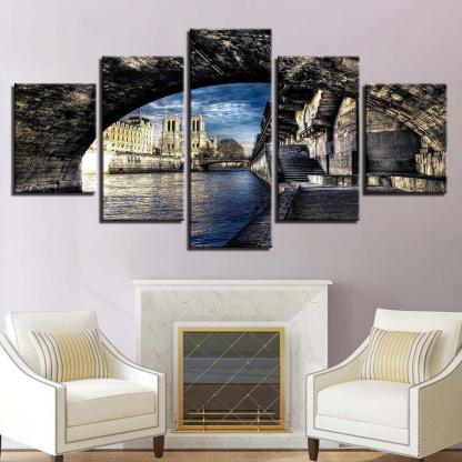 City Bridge  5 Piece HD Multi Panel Canvas Wall Art Frame-Original Frame
