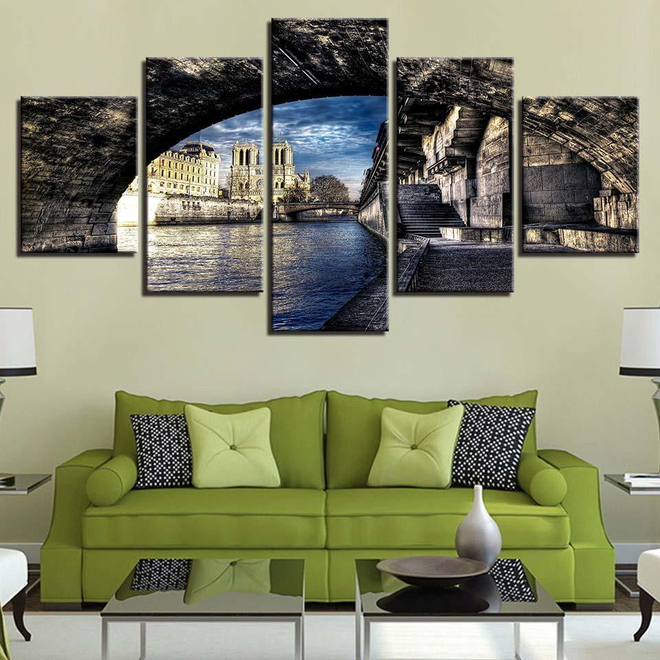 City Bridge  5 Piece HD Multi Panel Canvas Wall Art Frame-Original Frame