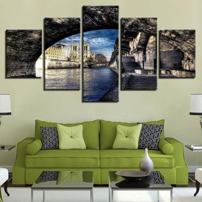 City Bridge  5 Piece HD Multi Panel Canvas Wall Art Frame-Original Frame