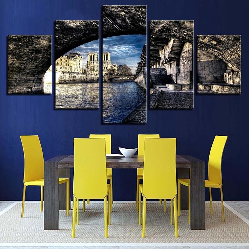City Bridge  5 Piece HD Multi Panel Canvas Wall Art Frame-Original Frame
