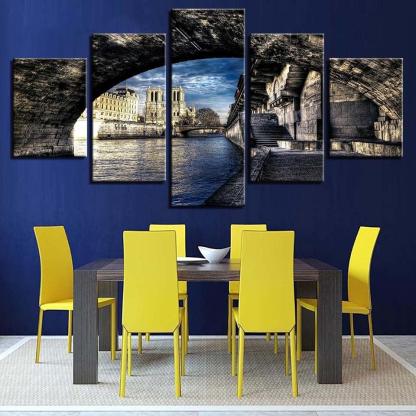 City Bridge  5 Piece HD Multi Panel Canvas Wall Art Frame-Original Frame
