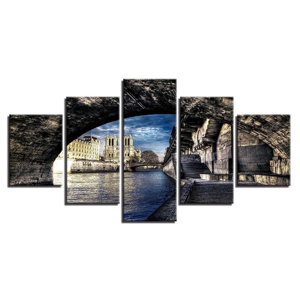 City Bridge  5 Piece HD Multi Panel Canvas Wall Art Frame-Original Frame