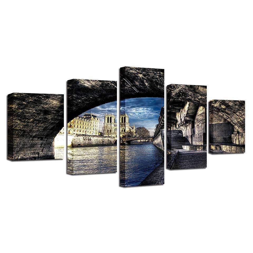 City Bridge  5 Piece HD Multi Panel Canvas Wall Art Frame-Original Frame
