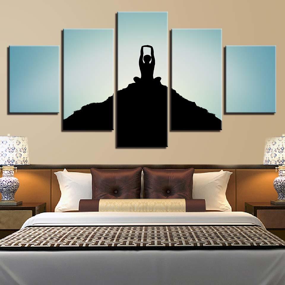 Mountaintop Yoga 5 Piece HD Multi Panel Canvas Wall Art Frame-Original Frame