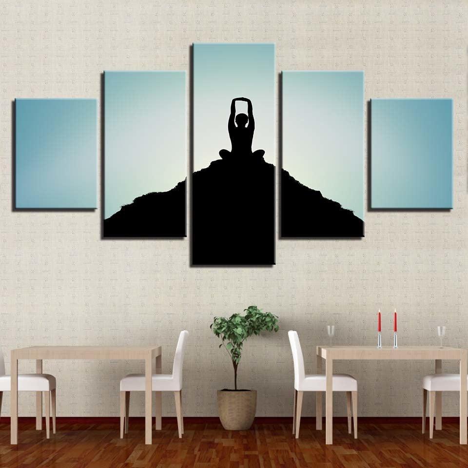Mountaintop Yoga 5 Piece HD Multi Panel Canvas Wall Art Frame-Original Frame