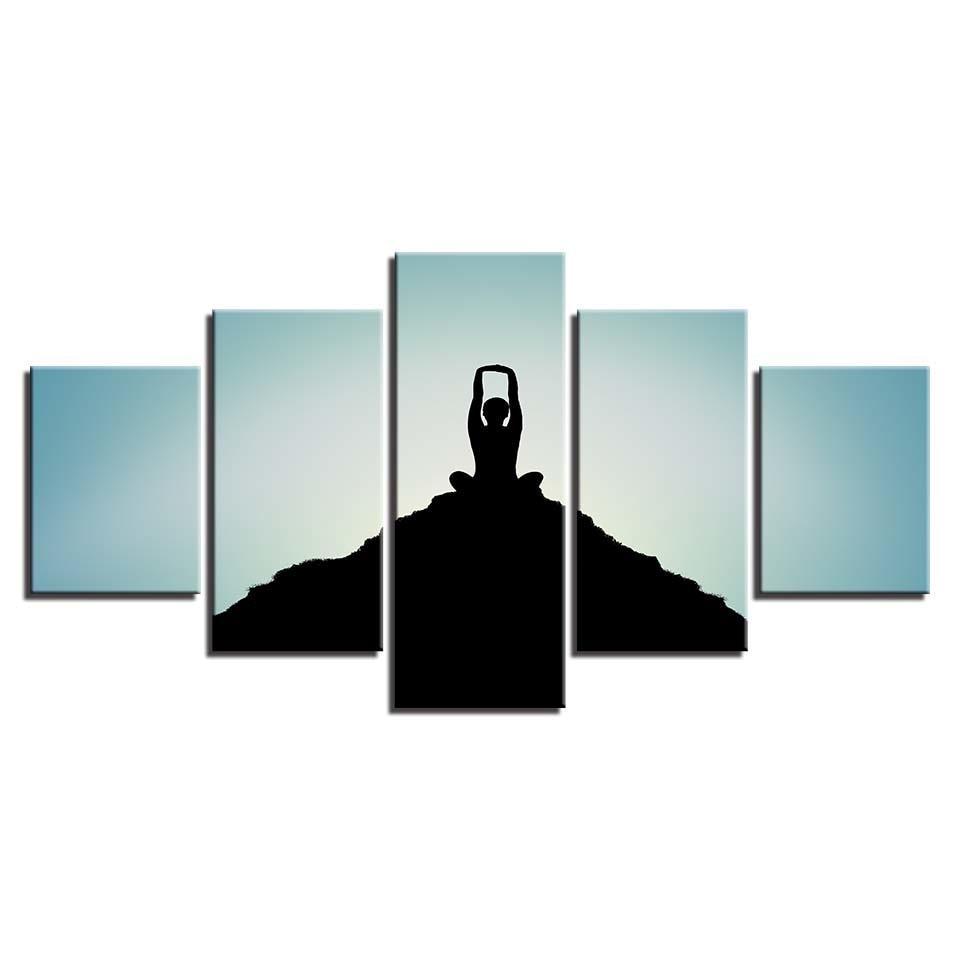 Mountaintop Yoga 5 Piece HD Multi Panel Canvas Wall Art Frame-Original Frame